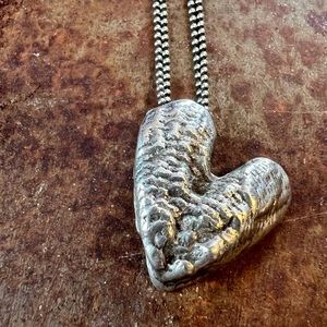 Imperfect Heart Necklace w/Multi-Strand Beaded Oxidized Sterling Chain 18”